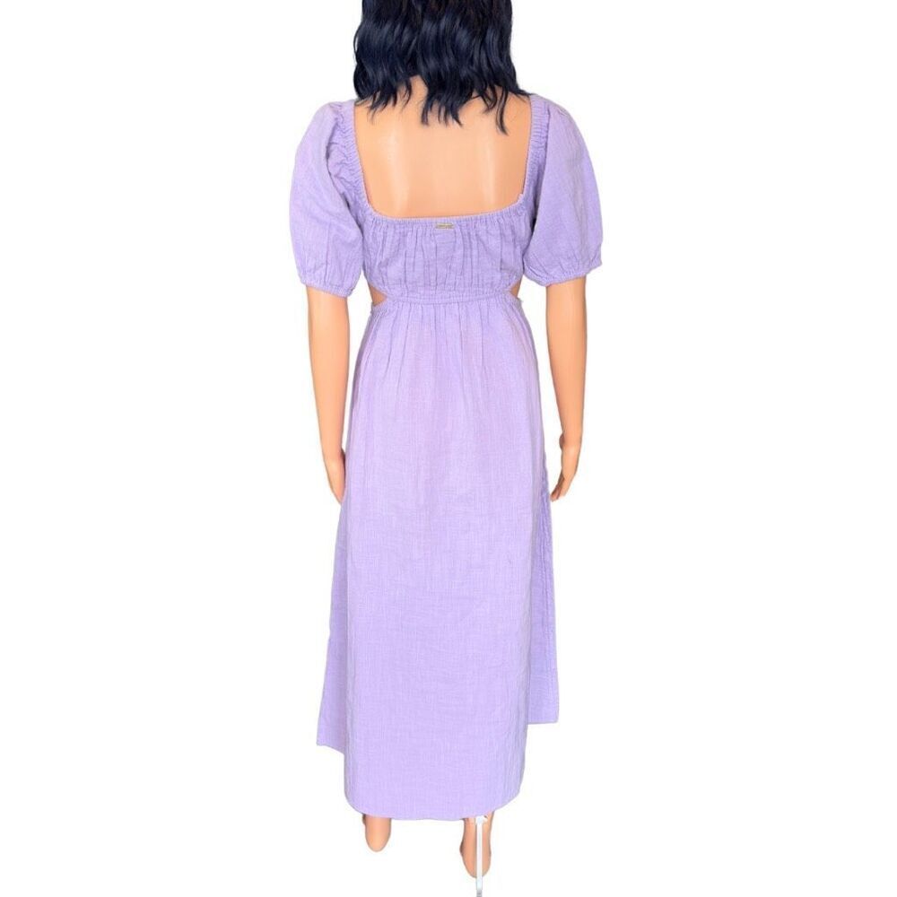 Billabong On The Coast Midi Dress Medium NWT Purple Puff Sleeve Cut Out Lavender - Picture 5 of 6